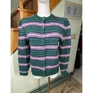 The Eagles Eye Vintage Green Sz 40 Shetland Wool Birds Eye Cardigan Sweater